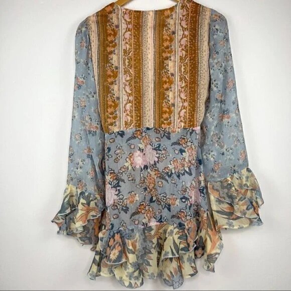 Free People x Revolve Magic Hour Wrap Top Baby Blue Ruffle Bell Sleeve Size XS - Picture 4 of 8